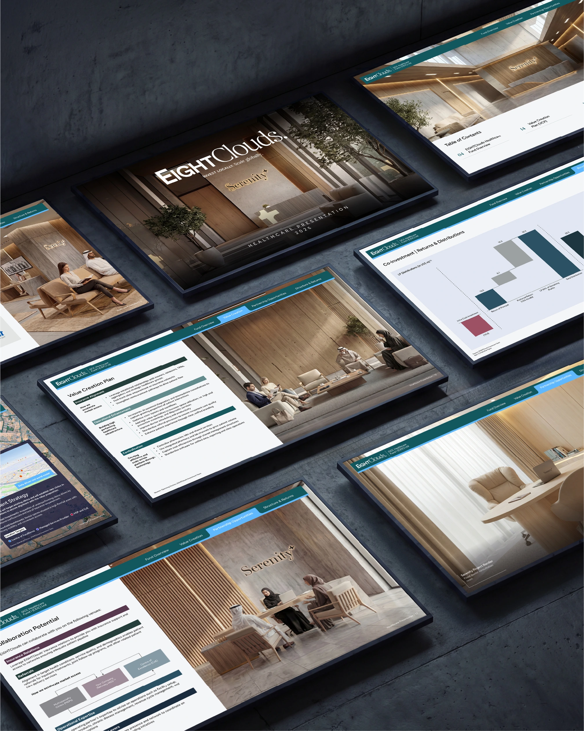 EightClouds Serenity Healthcare stacked presentation pages